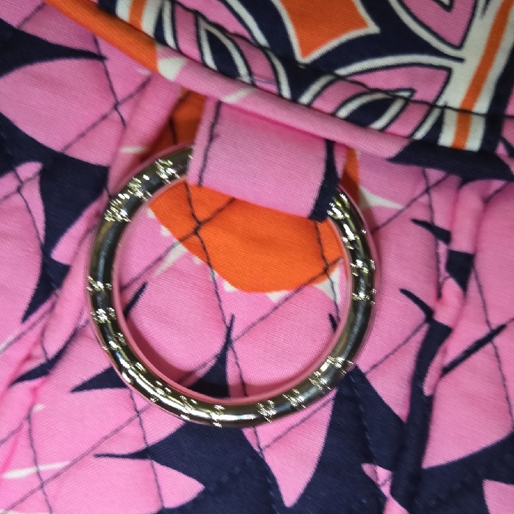 Vera Bradley Loves Me Pink Daisy Saddle Up Cross Body Shoulder Bag Orange Navy - Picture 5 of 10